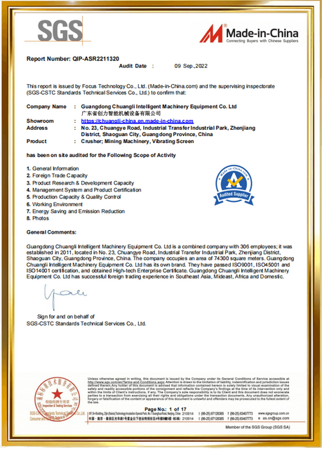 Stone crushers equipment ISO9001 certification document